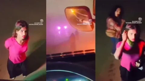 A girl showing her pussy to a truck driver on the road video