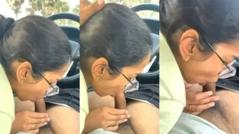 Desi Teen Girlfriend Glasses Blowjob MMS Sucks Dick In Car hot sex