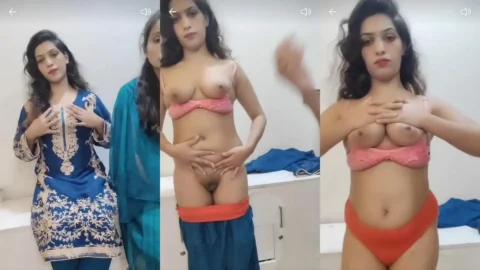 Virall MMS Two hot lesbian babes strip fully nude and show their perfect boobs and wet pussies on live cam hot sex