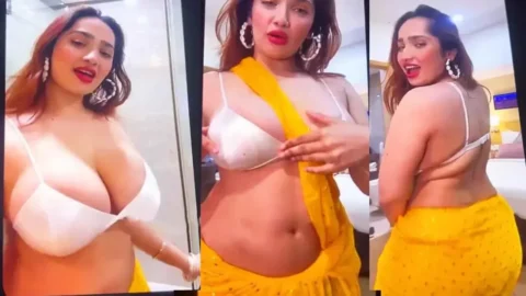 Aditi Mistry Nude Big Boobs Exposed in Yellow Saree Live Cam Show hot sex