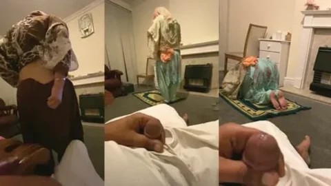 Muslim Milf Wife Doing Namaz While Husband Jerking Behind