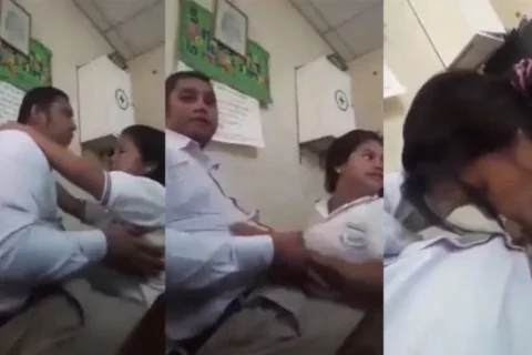 College Principal and Girl Affair Giving Blowjob in Office