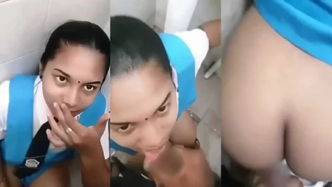 Desi School Girl Sucks Cock in Bathroom After Class