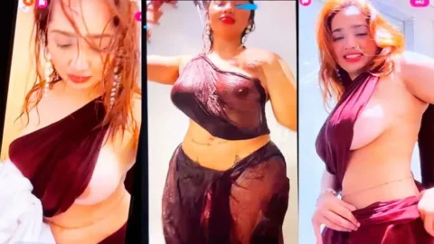 Aditi Mistry Exposes Nude Boobs Hard Nipples in a Wet Saree Leaked Live Video