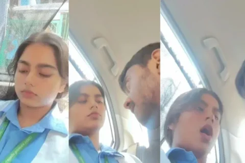 College Lover fingering in moving car