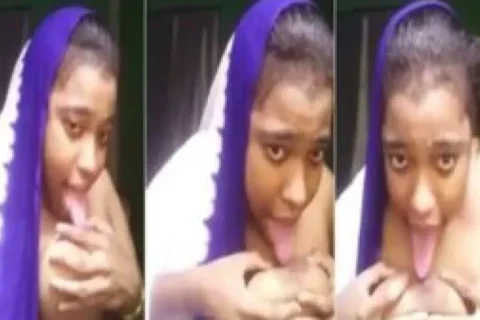 Naughty Bhabhi licking own nipples