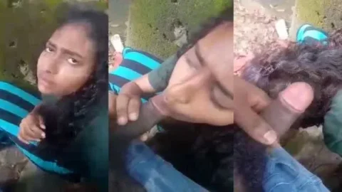 Desi Girlfriend Outdoor Blowjob Leaked MMS Sucks Cock