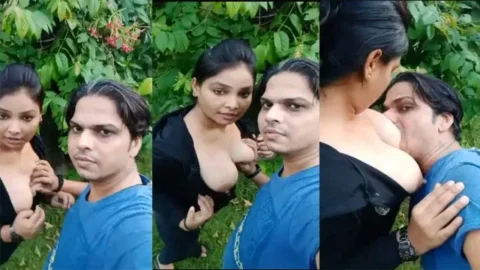 Beautiful Girl big boobs sucked by lucky guy in park outdoor sex