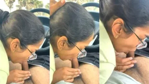 Desi Girlfriend Glasses Blowjob Leaked MMS Sucks Cock In Car