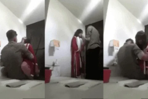 Horny Govt Employees Risky Office Bathroom Quickie Red Suit Girl Rides Gets Floor Missionary