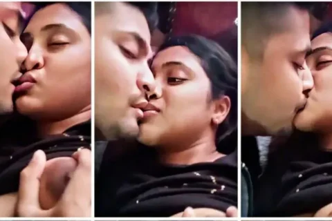 Hot girlfriend kissing and licking her boobs