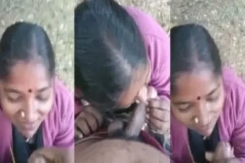 Desi Indian slut giving blowjob outdoors