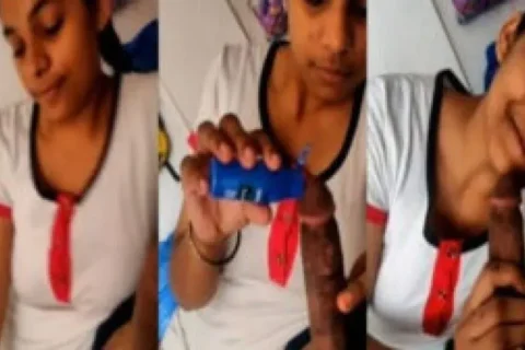 Indian cute girl oiling dick before sex