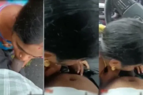 Chennai dusky aunty giving blowjob to her secret lover in car