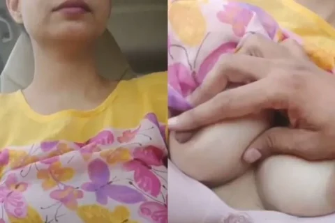 Pressing Sexy Indian Girl Boobs in Car