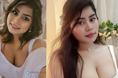 Busty Girl Amesha Shows Her Big Boobs and Rubbing Pussy with Vibrator