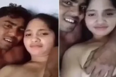 Indian newly married wife boob press romance