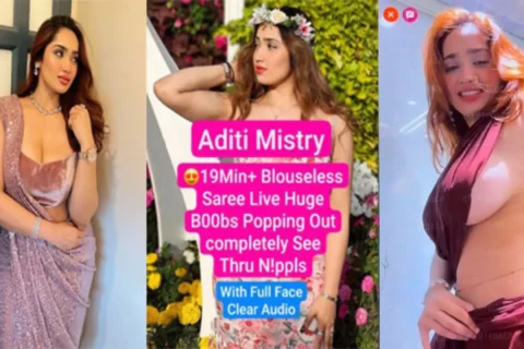 ADITI MISTRY Most Requested New App Exclusive Expensive Blouseless Brown Saree Live Part 1