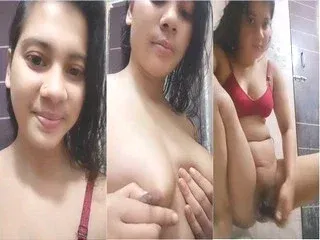 Desi Mal Gives A Sloppy Handjob In The Bathroom After Flashing Her Perky Boobs
