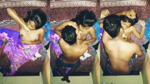 Husband Gives Wet Blowjob to Wife's Nude Tits and Sucks Her Nipples Hard