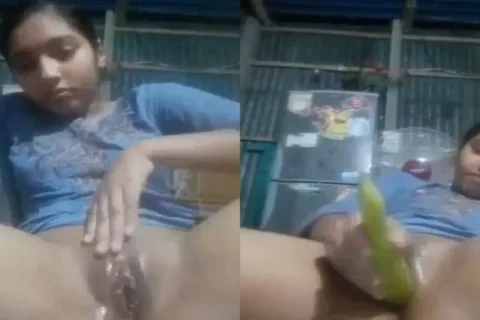 Bangladeshi village girl masturbating with veggie