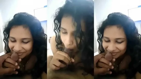 Leaked MMS of Curly Hair Mallu Girlfriend Sucking Boyfriend's Cock and Swallowing Cum