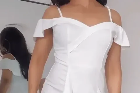 Perfect figure babe strips white dress and fingers tight pussy before inserting butt plug Sex Video