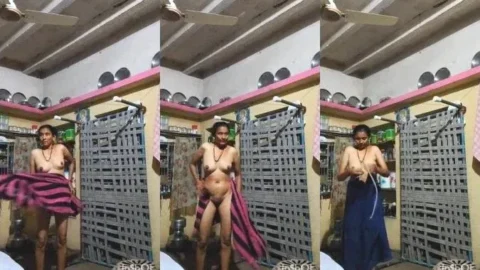 Nude Desi Aunty Wraps Her Big Boobs in a Saree After a Shower