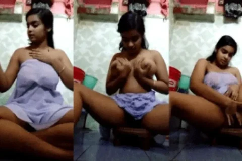Girlfriend Bathes, Presses Boobs Masturbates
