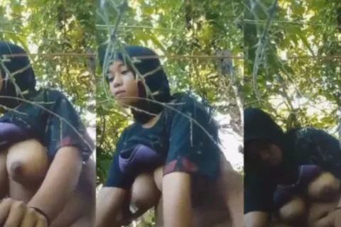 Busty Girl With Big Boobs In Hijab Riding Her Boy Outdoor