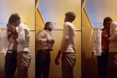 Hidden Camera Records Naughty College Couple Making Out in Bathroom