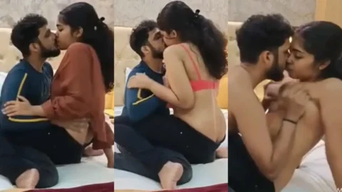 Desi Girlfriend Kissing Boyfriend in Red Bra Leaked MMS Video