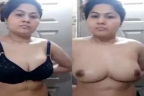Beautiful Pakistani wife trying new Bra on cam