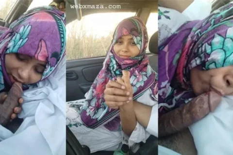 Hijabi Wife Giving Blowjob To Lover in The Car