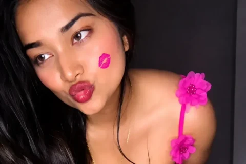 Horny Girl Teases Her Big Juicy Boobs in a Tight Pink Dress Before Stripping Nude on Tango Live Sex Video