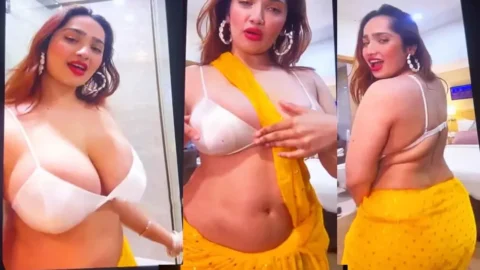 Aditi Mistry Nude Big Boobs Exposed in Yellow Saree Hot Live Show