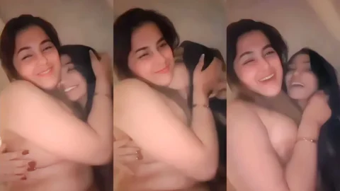 Desi Lesbian Lovers Kissing and Squeezing Naked Tits in Bed
