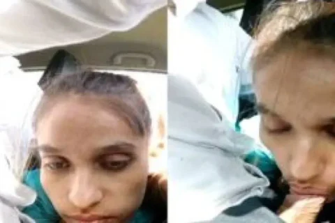 Desi girl giving blowjob inside running car