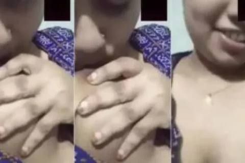 Bengali girl sucking her own boobs